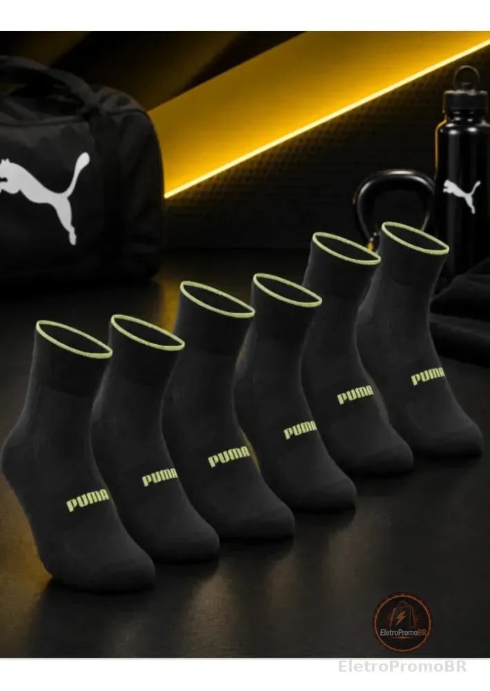 Kit 3 Pares Meia Puma Poliamida Esportiva Corrida Dry Fit Grafite G (39-44)