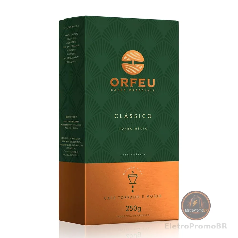 Orfeu Café Clássico Torrado e Moído, 100% Arabica, Torra Média, 250g