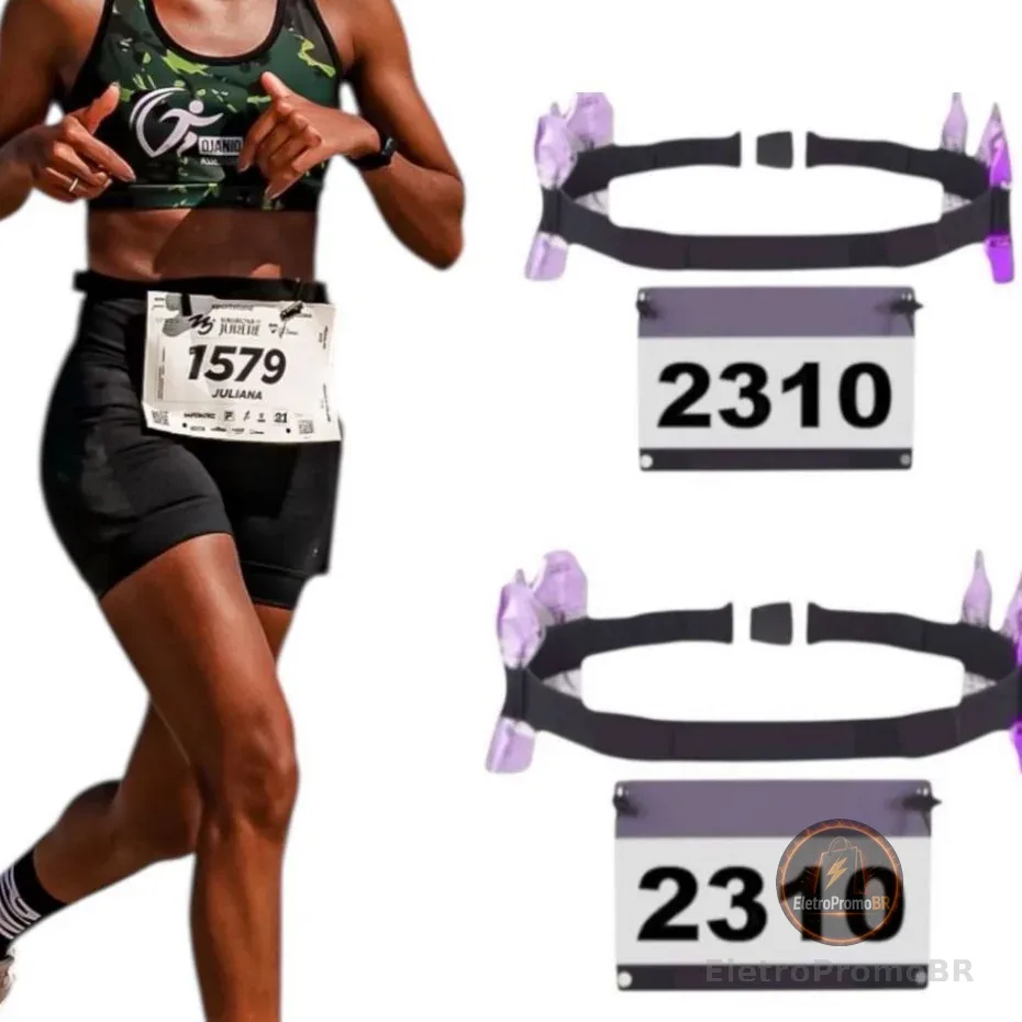 Kit 2 Unidades Cinto Porta Número Esportivo Corrida, Triathlon e Ciclismo com Suporte para Gel Carbo, Ajustável