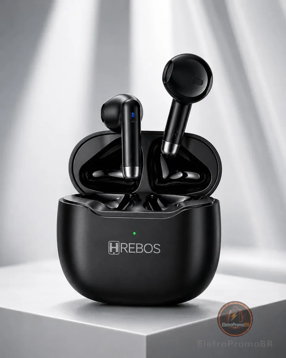 Fone de Ouvido Sem Fio Bluetooth TWS In Ear Com Microfone, Estojo Carregador USB-C, Longa Duração, Som Estéreo, Conexão Estável Para Trabalho, Chamadas, Música