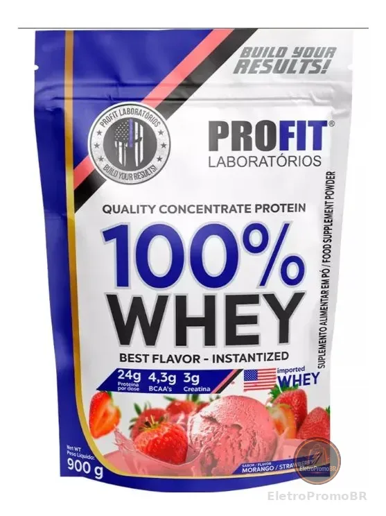 Suplemento Profit 100% Whey Sabor Morango De 900g - Pó