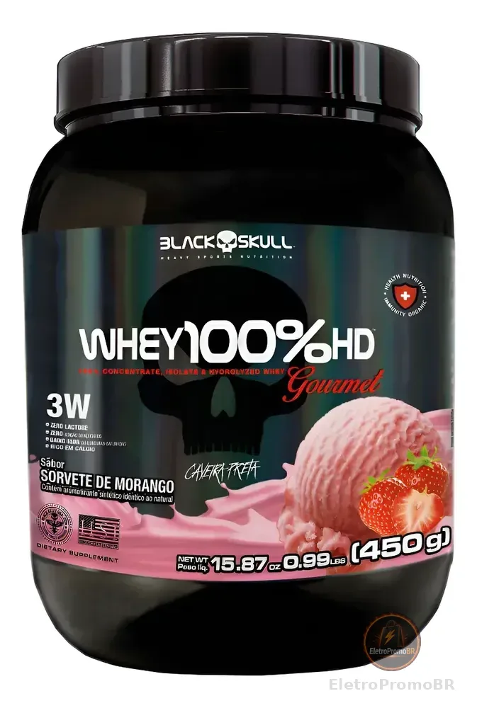 Whey 100%hd Gourmet 450g Black Skull Sabor Morango Morango