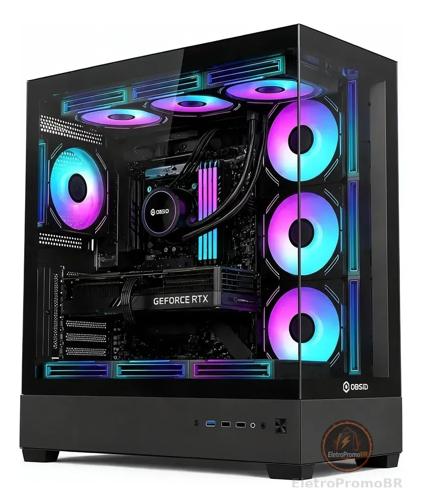 Gabinete Gamer Obsid Frame Preto Vidro Mid Tower S/ Fan Preto