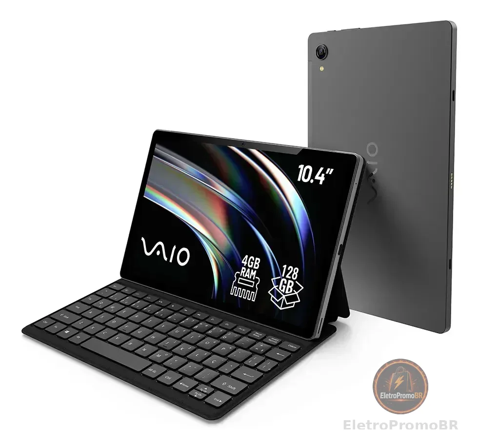 Tablet VAIO TL10 4GB RAM 128GB Octa-Core, Tela 10.4” 2K, 4G WiFi Dual Band, Câmera 8MP + Selfie 5MP, 7000mAh, Android 16, com Teclado Magnético de Conexão Inteligente – Preto