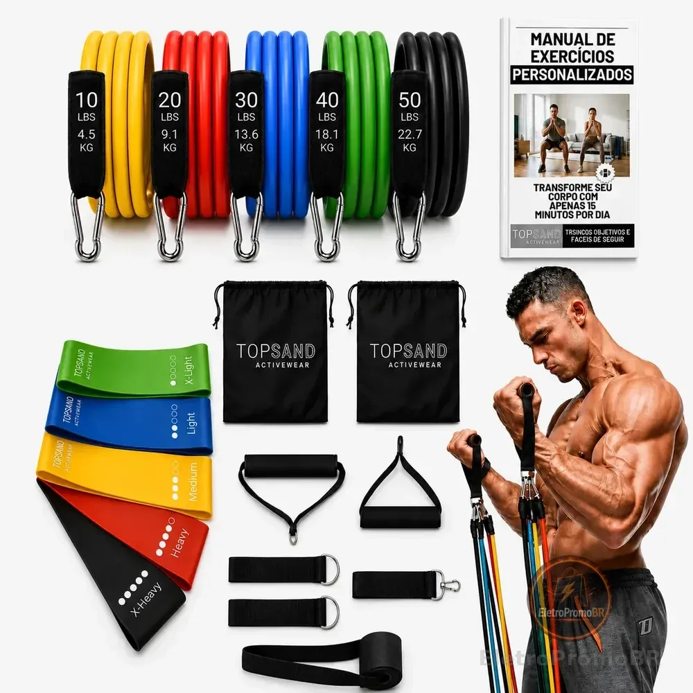 Kit 18 Itens Treino Em Casa Academia Fisioterapia Extensor Colorido