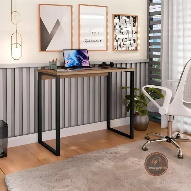 Escrivaninha Industrial Mesa Estudo Aparador Office Aço Mdf