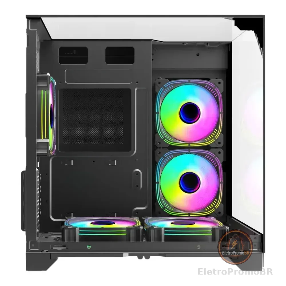 Gabinete Gamer Kalkan Midgard Vision Preto Micro ATX com 3 Painéis de Vidro Temperado