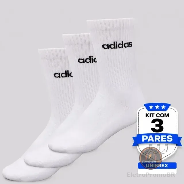 Kit Meia adidas Lin Crew 3 Pares Branca