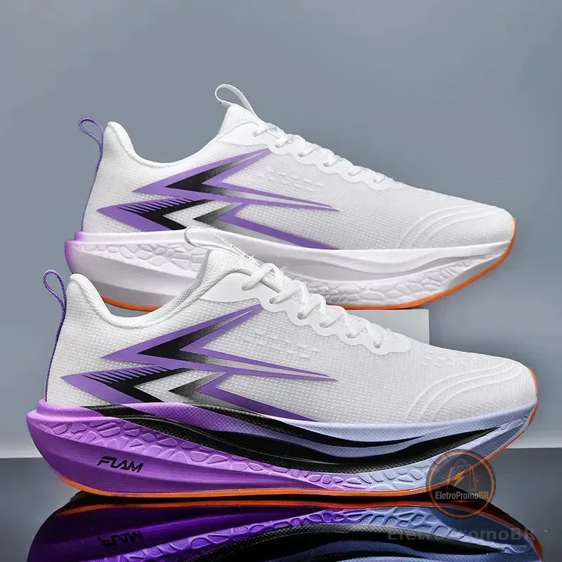Calçados Esportivos Ultraleves, Tênis De Corrida Para Casais White And Purple Geométrico 44