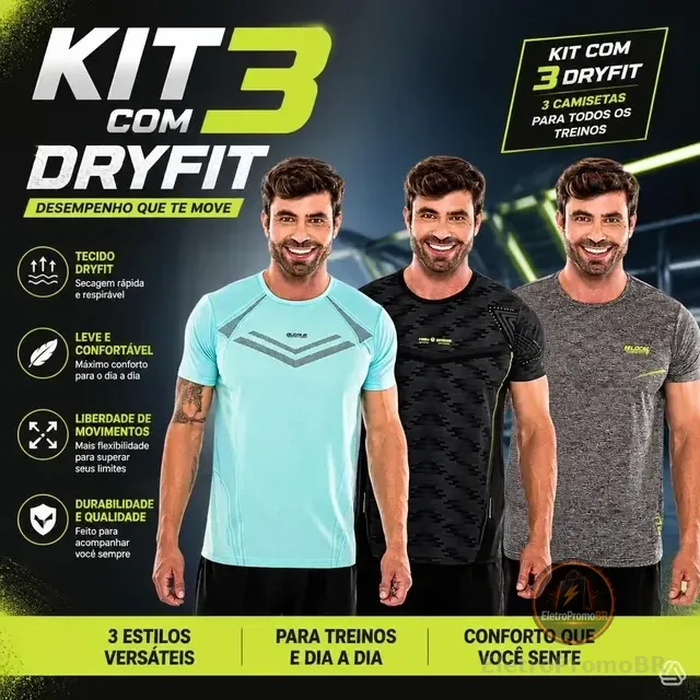 Kit 3 Camisas Dry Fit Masculino Treino Moda Premium
