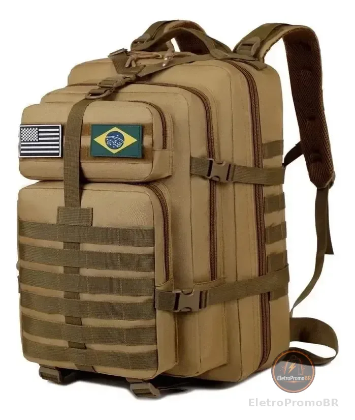 Mochila Tática Camping Militar 50 Litros Resistente A Água Cáqui
