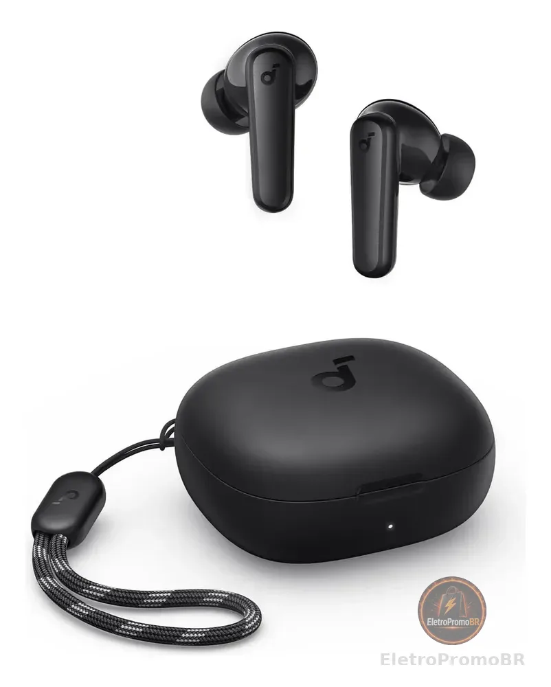 Fone De Ouvido Soundcore by Anker P20i Graves Poderosos e Impactantes Bluetooth 5.3 30H de Reprodução Resistência à Água 2 Mics IA para Chamadas Claras Personalização de Som via App Cor Preto