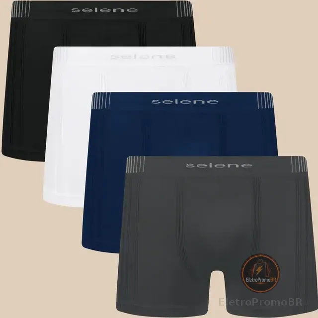 Kit 4 Cuecas Boxer Masculina Selene Sem Costura Poliamida