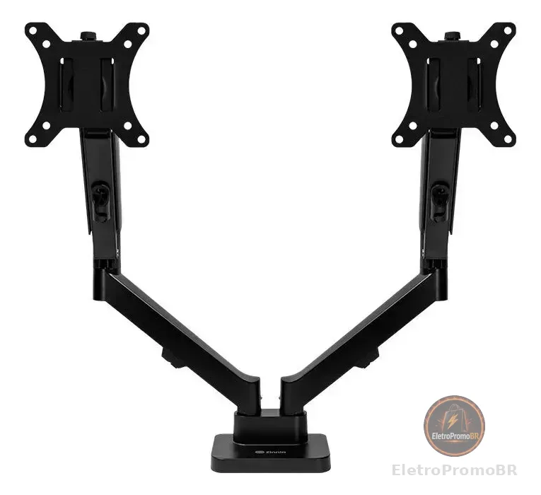 Suporte Articulado com Pistão a Gás Para Dois Monitores Zinnia Nimbo 210 Preto 13 a 32 Pol com Braços Articulados e Design Discreto