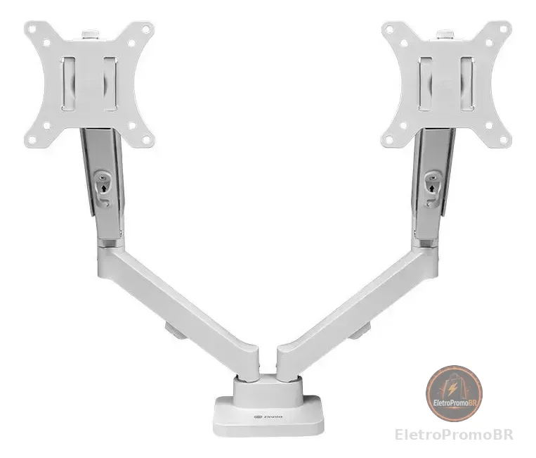 Suporte Articulado com Pistão a Gás Para Dois Monitores Zinnia Nimbo 210 Branco 13 a 32 Pol com Dois Braços Articulados Ajustáveis