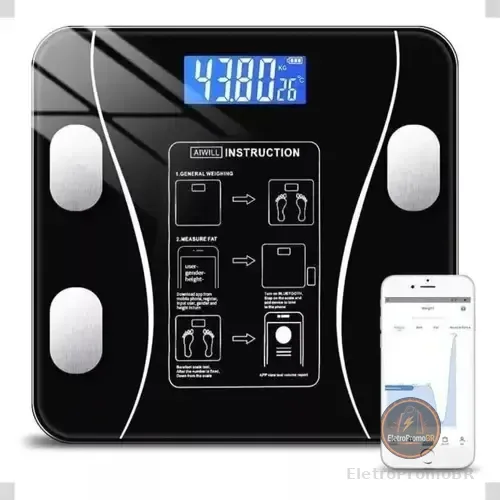 Balança Corporal Bioimpedância Digital Banheiro Profissional Cor Preto Voltagem