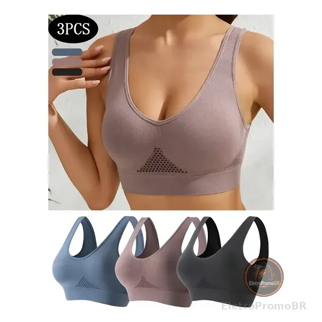 Kit 3 Tops Com Bojo Esportivo Fitness Academia Yoga Ciclismo