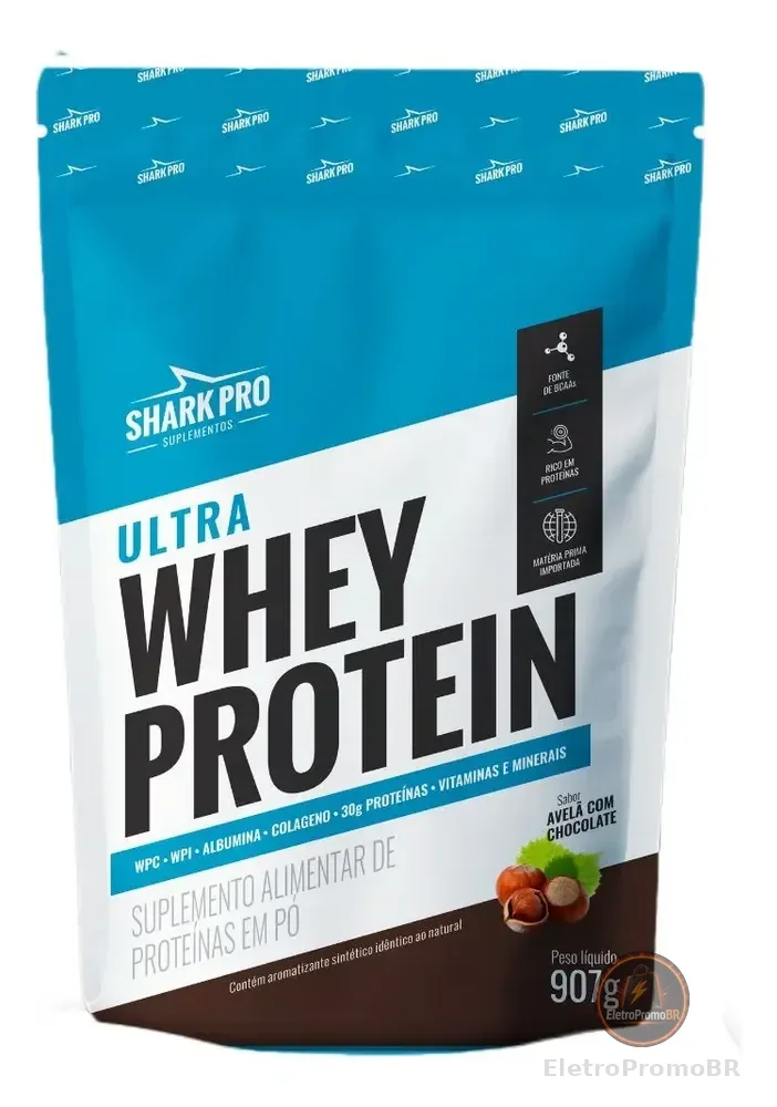 Ultra Whey Protein Chocolate Avela Refil 907g - Shark Pro Chocolate Com Avelã