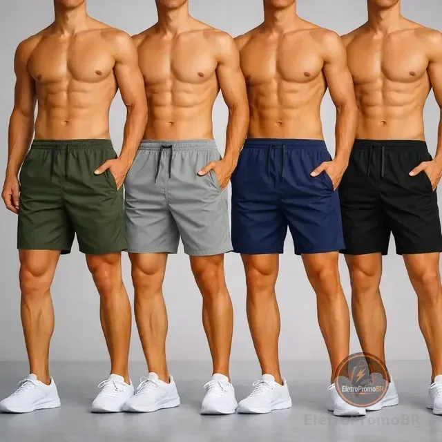 Kit 4 Short Tactel Masculino Casual Praia Bermuda Bolso