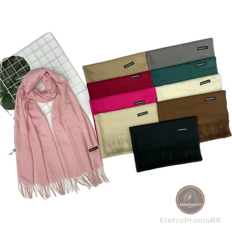 Cachecol Pashmina Lisa  de Poliéster  de  150G -180gcom franjas unisex  j2405
