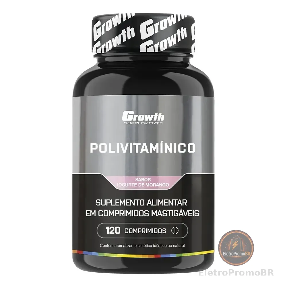 Polivitaminico Mastigável 120un. Growth Supplements - Sabor Morango
