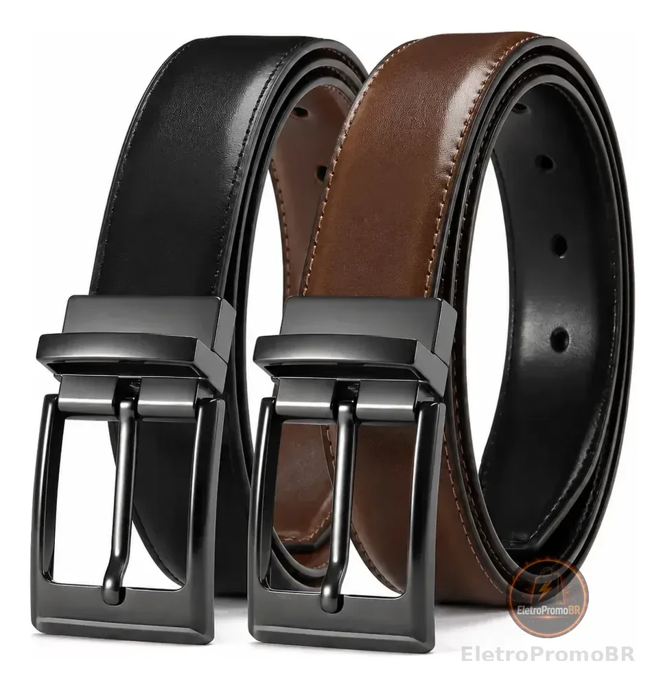 Cinto Masculino Couro Dupla Face 2 Em 1 Preto Marrom Social Preto/marrom 120 Cm