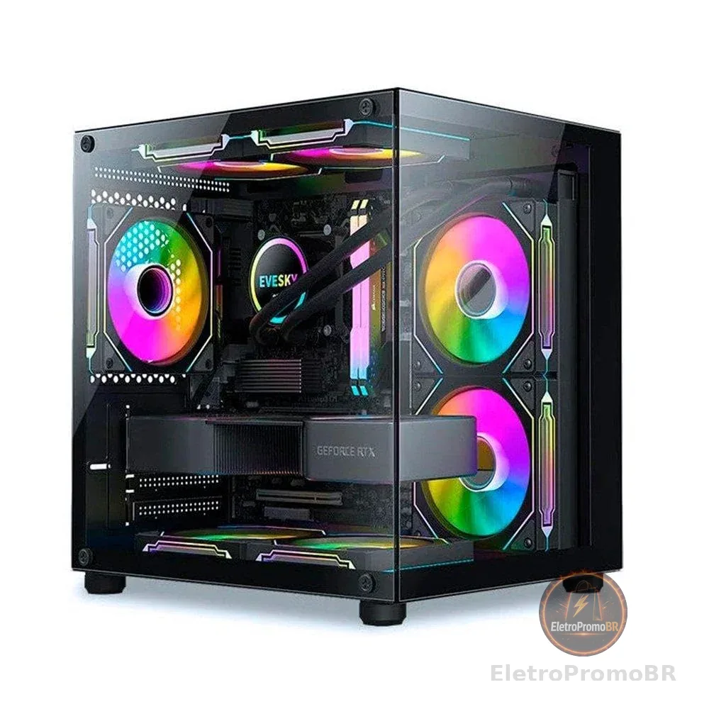 Gabinete Liketec Dasha V2, Cubo, Mini Tower, Frontal e Lateral Vidro - LC-MT-CUBODASHAV2-SF