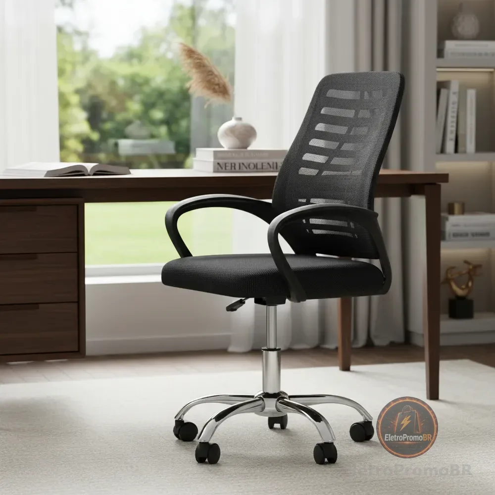 Cadeira De Escritorio Newconcept 351049 Esteirinha Mesh Altura Regulável Cor Preto