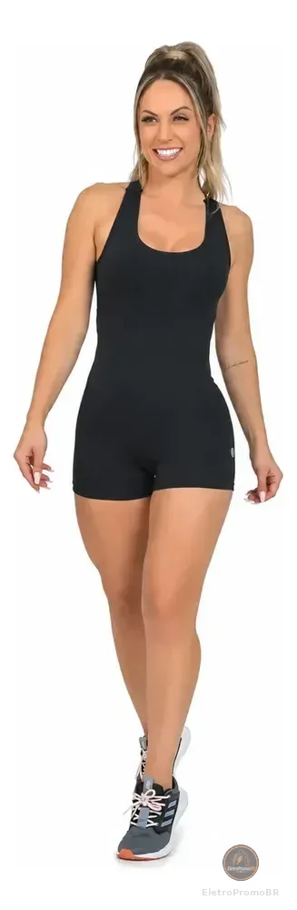 Macaquinho Fitness Academia Zero Transparencia Shorts Preto P