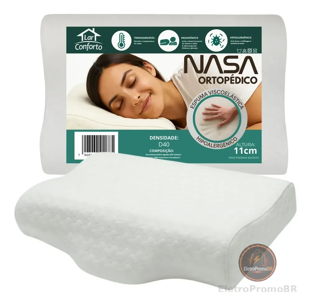 Travesseiro Nasa Ergonômico  Cervical 53x11cm Ortopédico Branco
