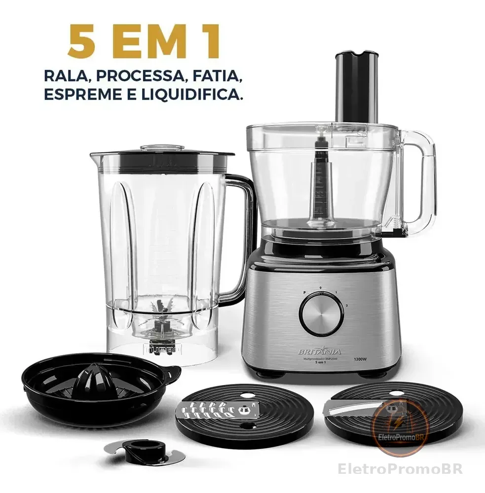 Multiprocessador Britânia 5 Em 1 Bmp2000 1300w Cor Prateado