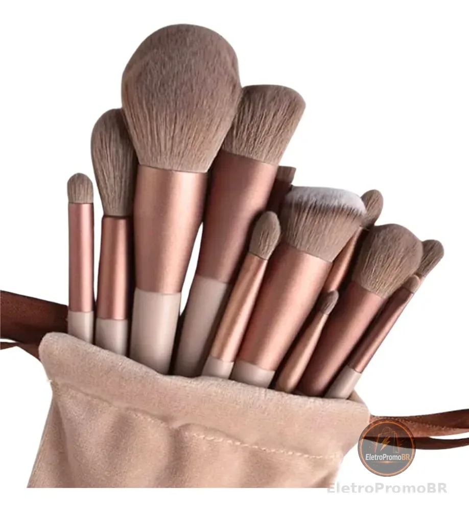 Kit Pincel De Maquiagem Com 13 Unidades Sombra Blush Cor Marrom