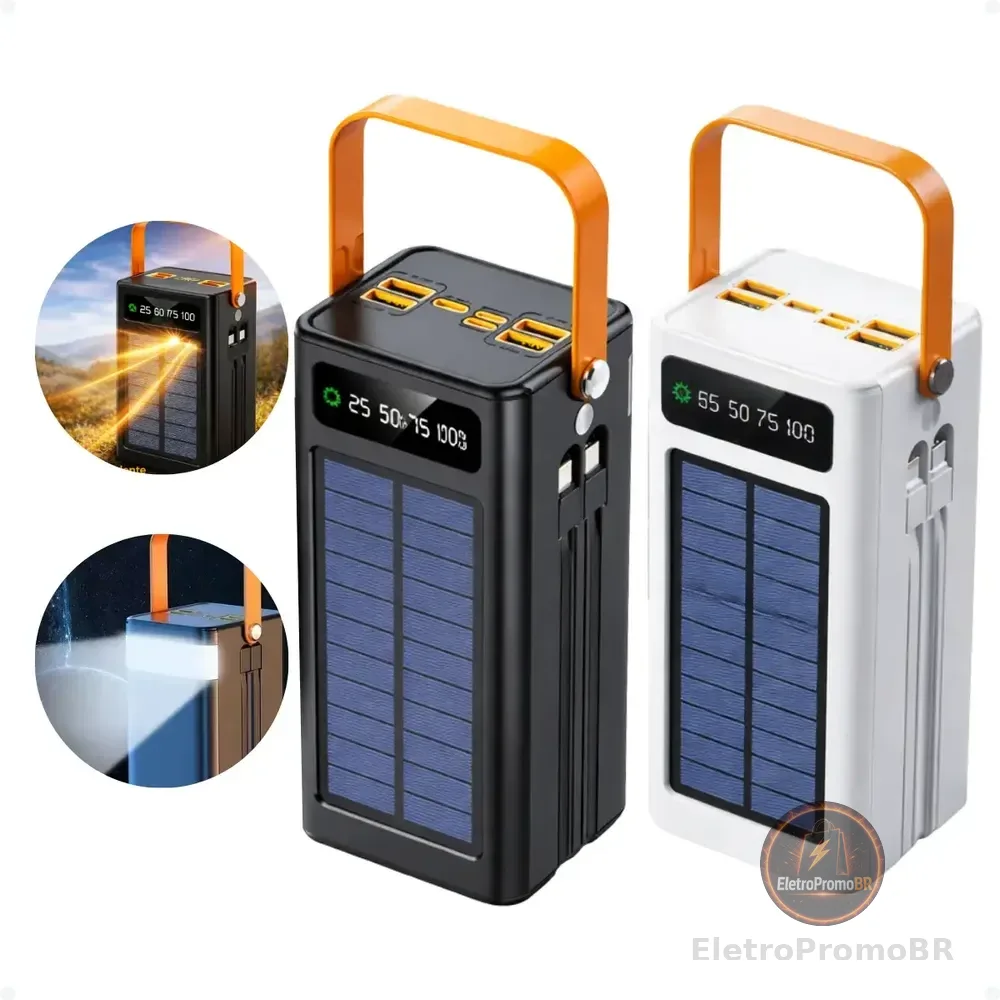 Carregador Portátil Power Bank Solar Turbo 50.000mah Rápido Preto