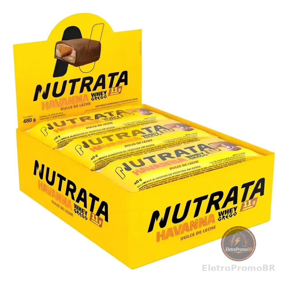 Barra de Proteína Nutrata Whey Grego Havanna de Doce de Leite - Kit 12 Unidades