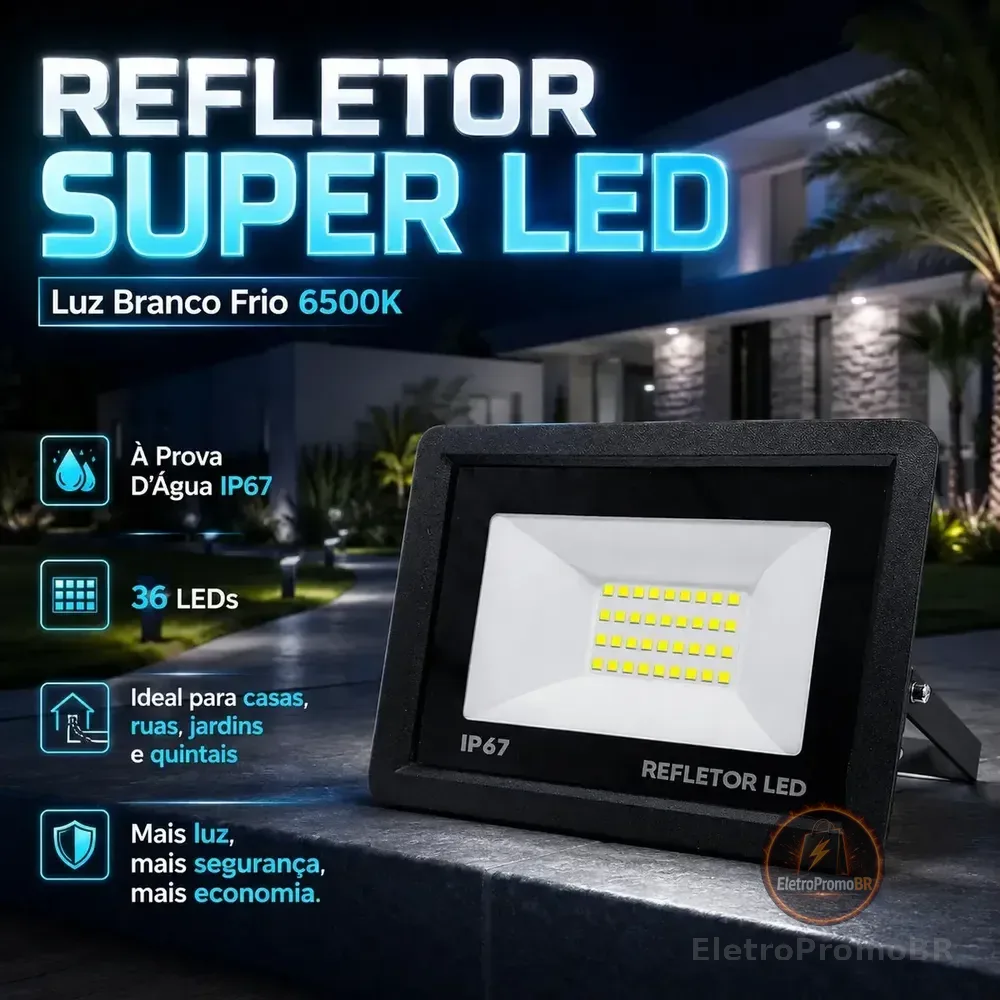Kit 5 Refletores LED 100W IP67 à Prova D'Água 6500K Branco Frio Bivolt