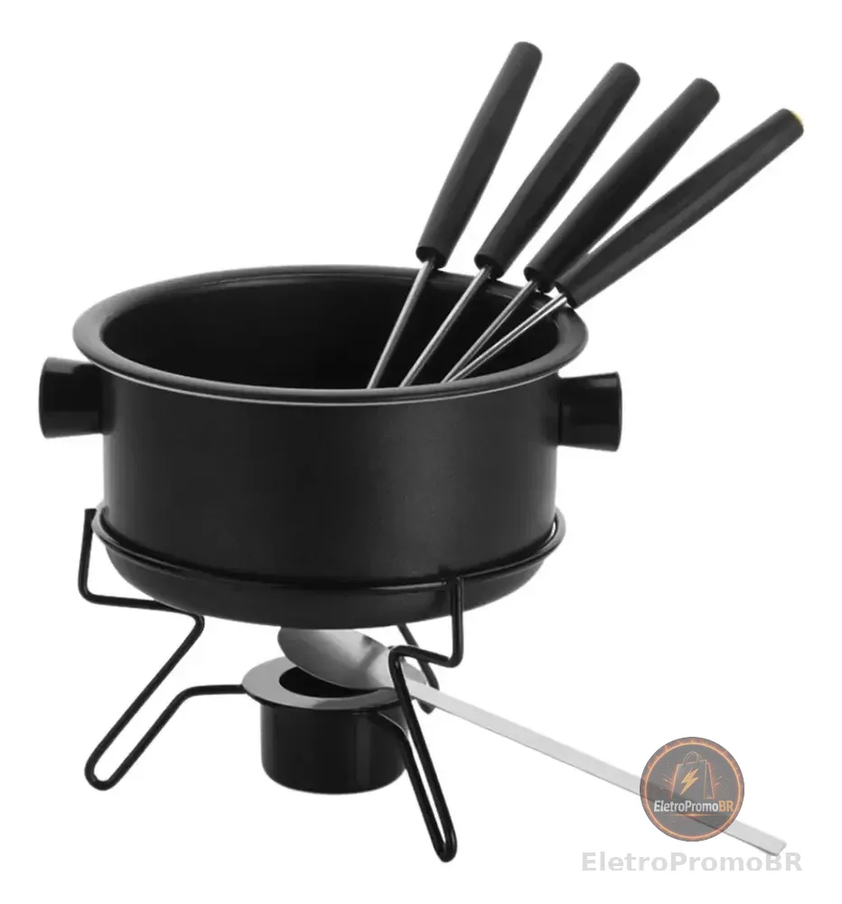 Aparelho Fondue Pop Antiaderente 7 Pçs Preto Forma + 4 Garfo