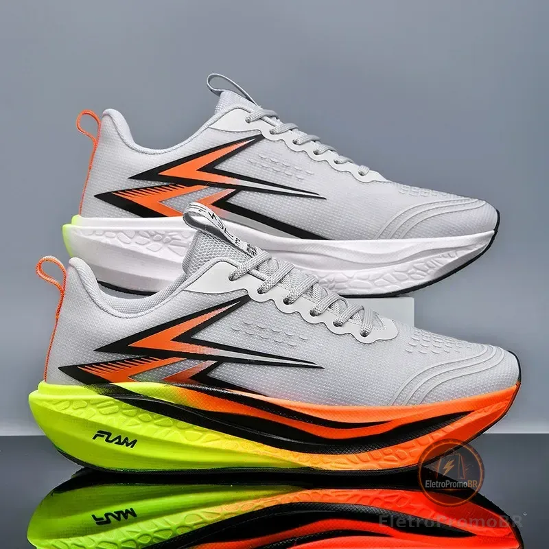 Calçados Esportivos Ultraleves, Tênis De Corrida Para Casais Gray/orange Geométrico 37.5 Eu