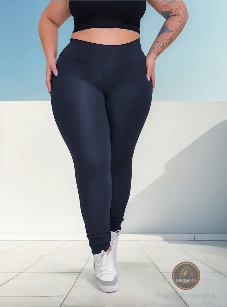 Calça Legging Plus Size Academia Suplex Costura Reforçada Preto Liso G3