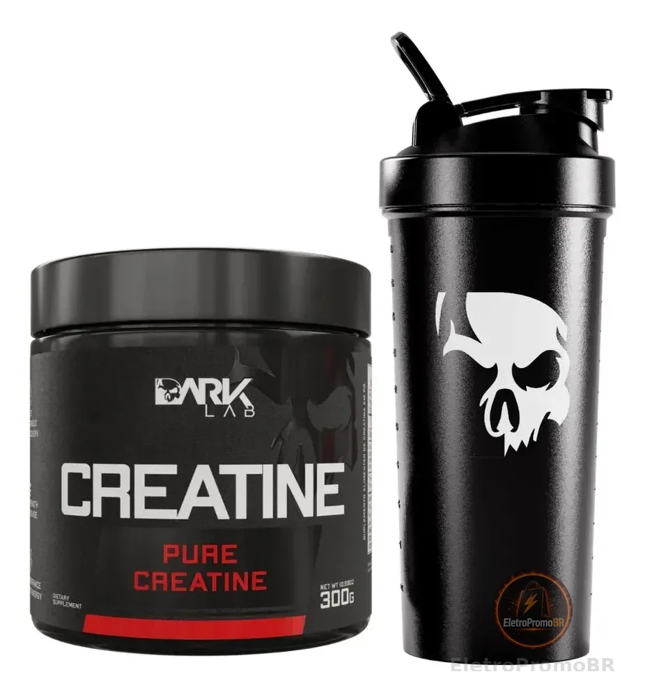 Creatina 100% Pura Sem Sabor 300g + Coqueteleira Preta 700ml Dark Lab