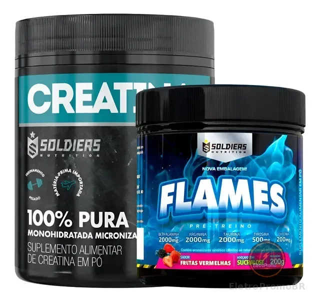 Kit: Creatina 300g + Pré-treino Flames 200g Soldiers Nutriti