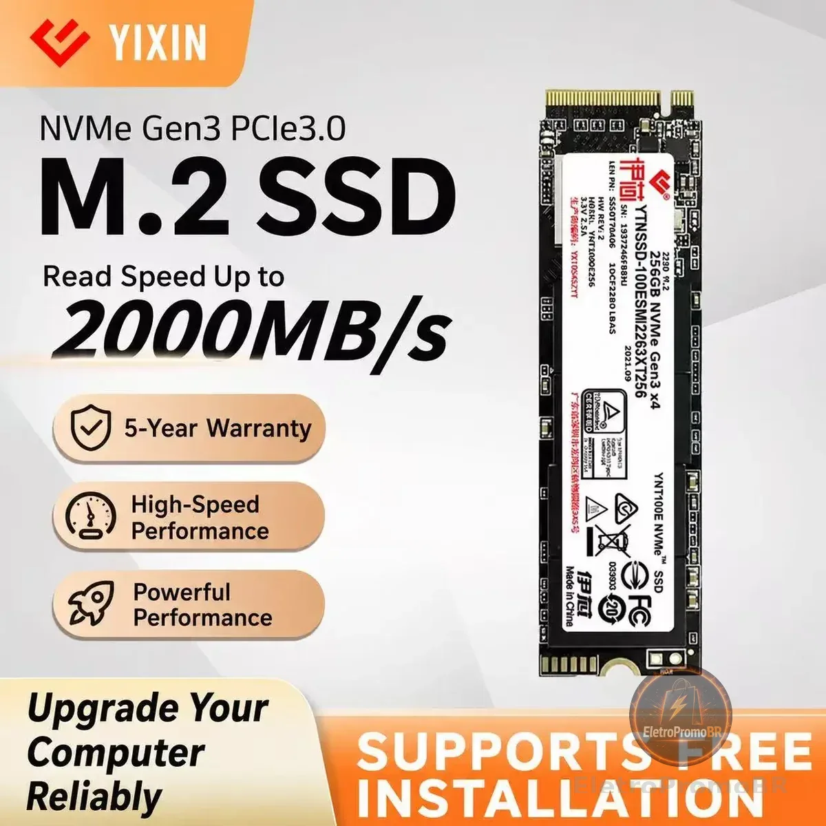YIXIN SSD M.2 NVME 256GB 512GB M2 SSD 1TB 2TB SSD M.2 PCIe 3.0 Unidade de Estado Sólido Interna para Laptop, Desktop e Console de Jogos