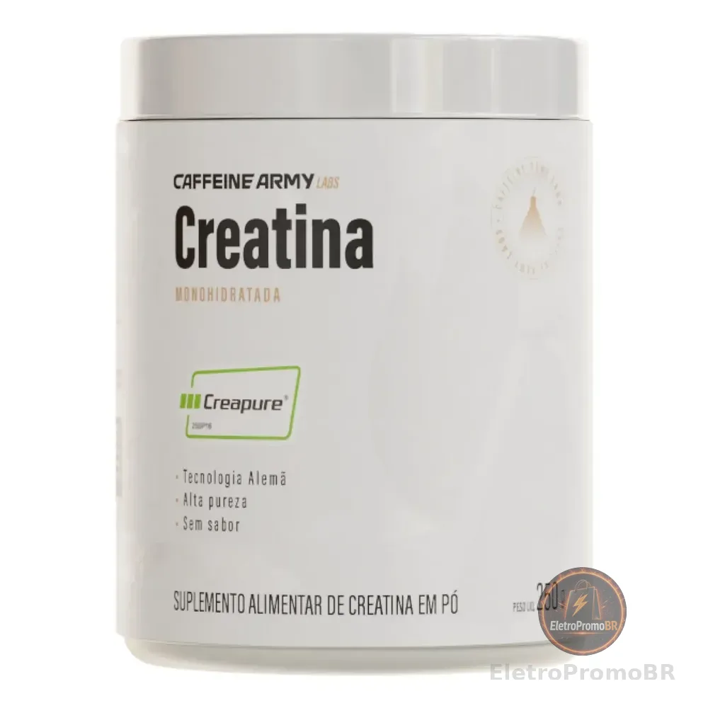Creatina Creapure® 250g - Creatina Em Pó 100% Pura De Origem Alemã Sem Sabor - Caffeine Army Labs - Suplemento Para Força Ganho De Massa Muscular Performance Treino Academia Energia Recuperação