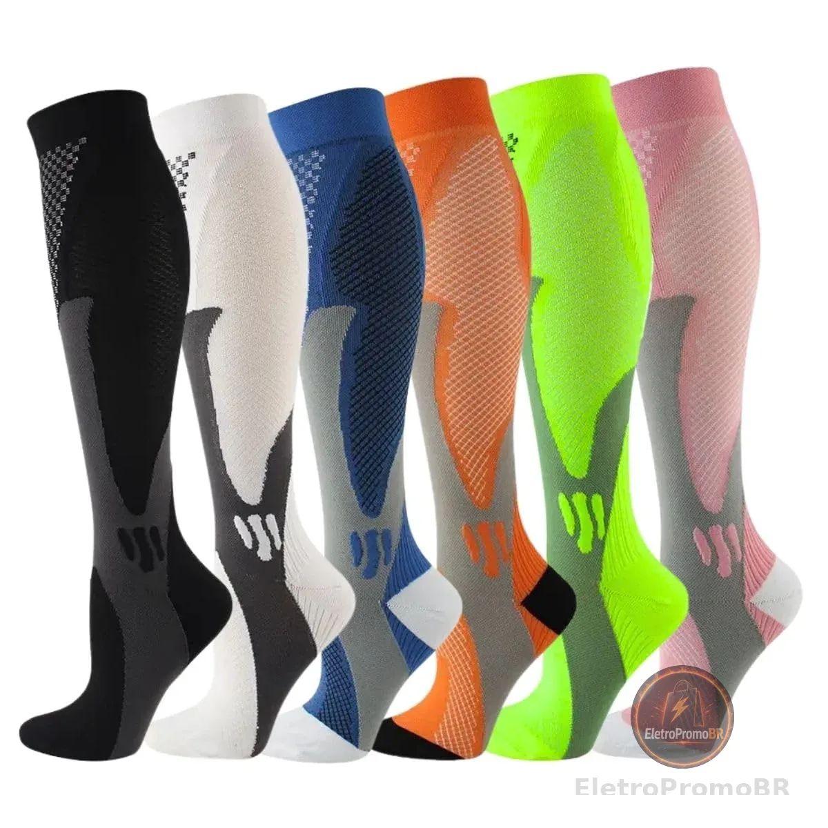 Meia De Compressão Esportiva Feminina Masculino Cano Alto Corrida Ciclismo