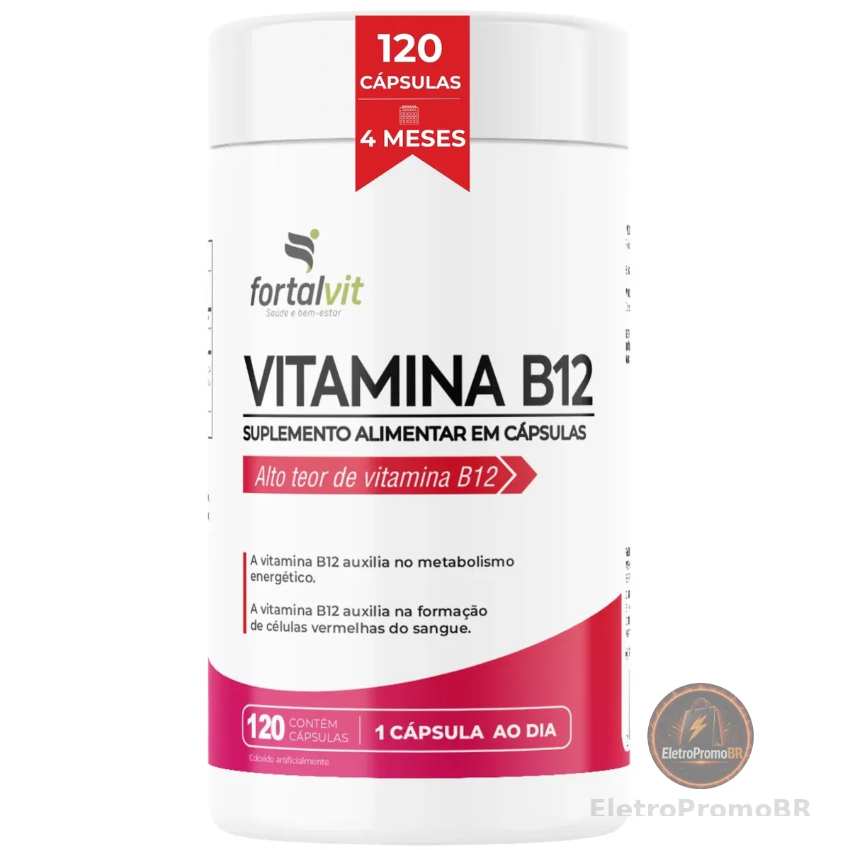 Vitamina B12 Ativa (metilcobalamina) Longa Duração: 4 Meses de Uso, 120 Cápsulas,Fortalvit