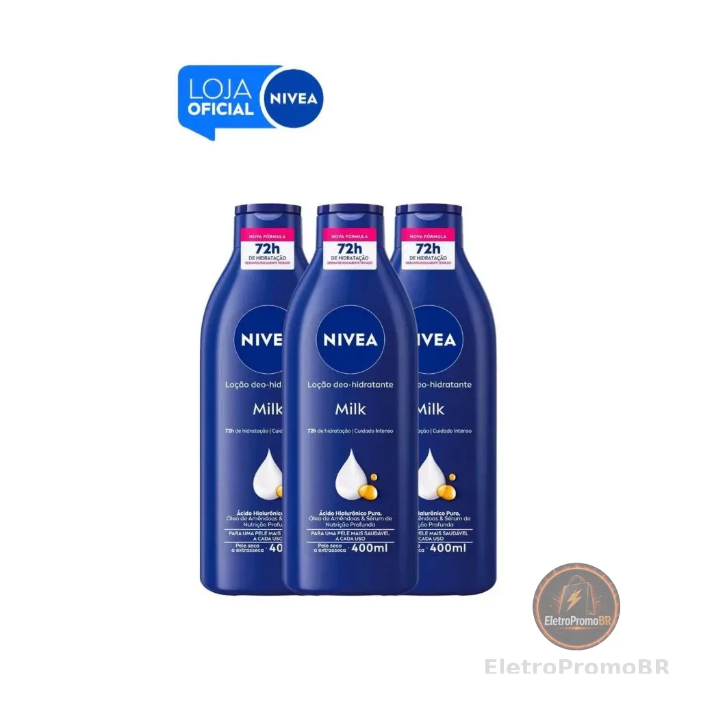 KIT NIVEA Loção Hidratante Milk Pele Seca a Extrasseca 400ml -3 Unidades