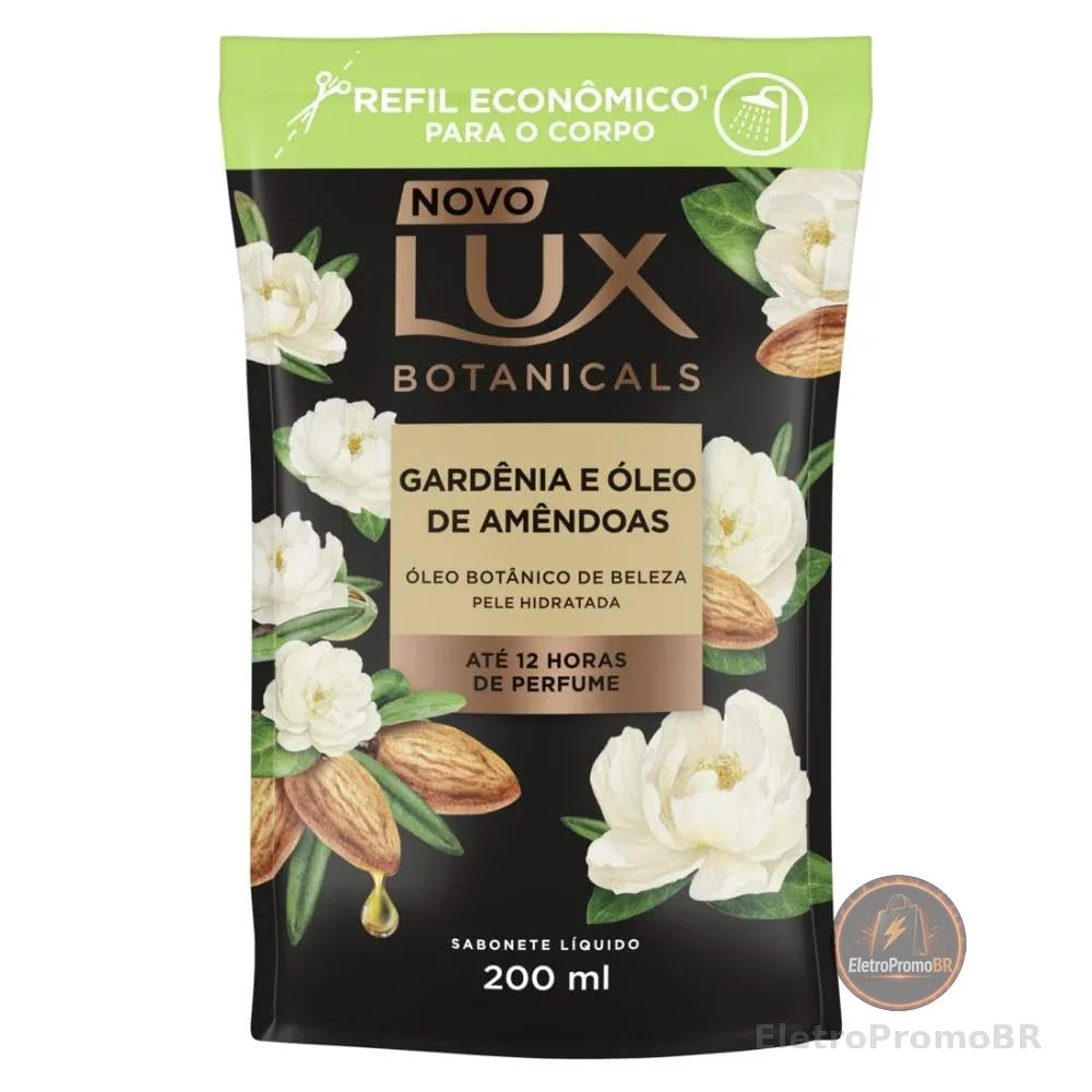 Lux Sabonete Líquido Refil Gardênia e Óleo de Amêndoas 200ml com Limpeza, Hidratação e Suavidade