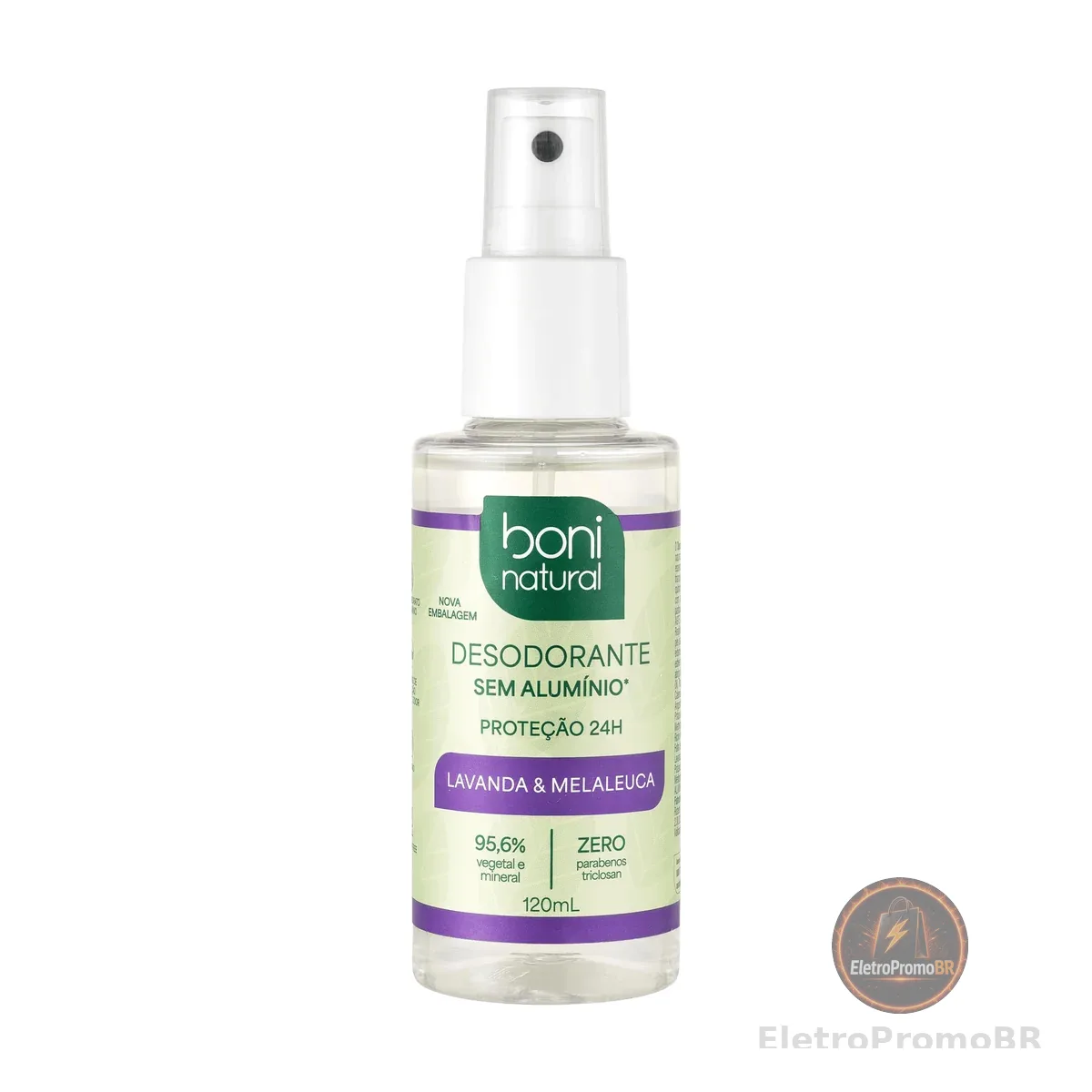 BONI NATURAL - Desodorante Spray Natural e Vegano com Óleos Essenciais de Melaleuca e Lavanda, 24 horas de proteção, Sem Alumínio, Sem Parabenos, Sem Triclosan, 120ml