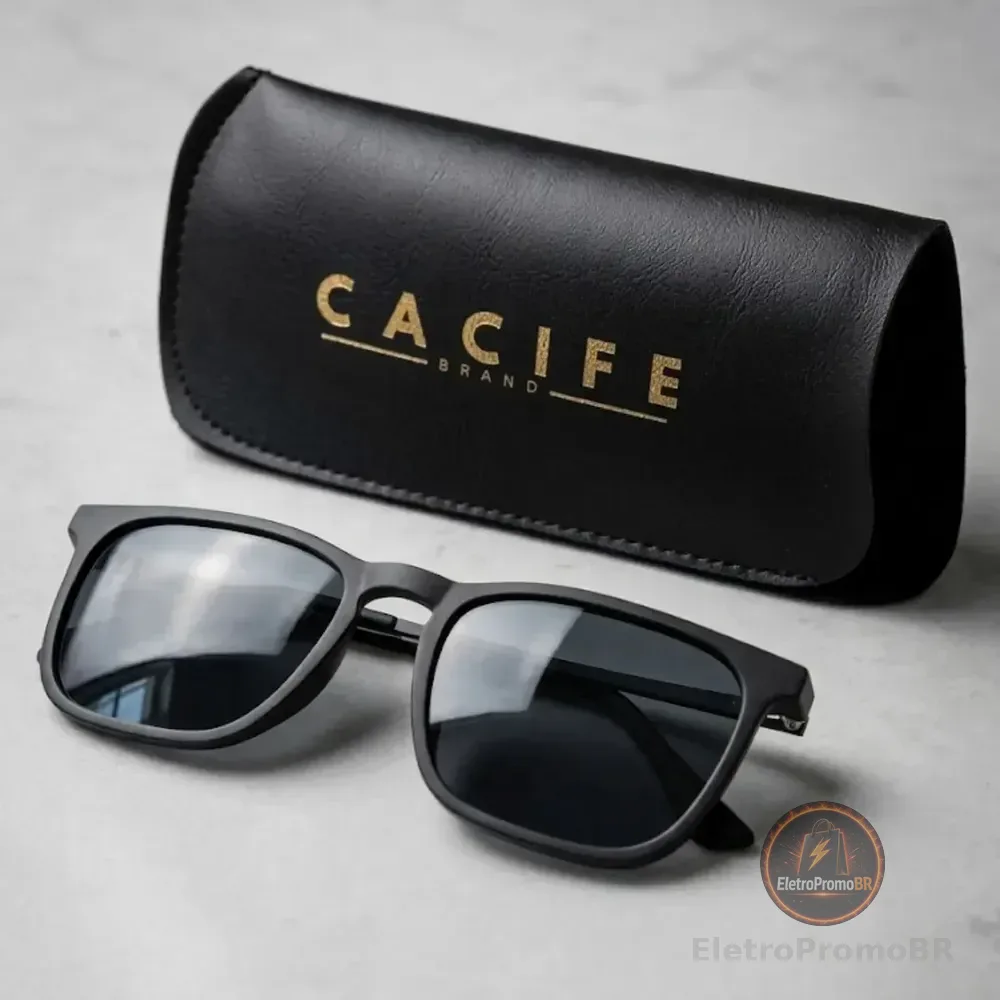 Óculos De Sol Quadrado Preto Proteção Uv400 C/ Case + Preto
