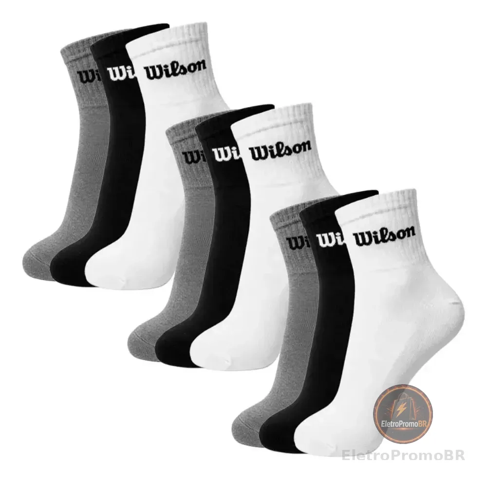Kit 9 Pares Meia Wilson Cano Curto Algodão Canelada Unissex Sortidas Liso 39-44