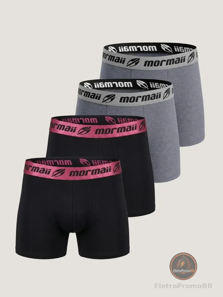 Kit 4 Cuecas Boxer Mormaii Masculino Liso Algodão 0901 Liso Peq